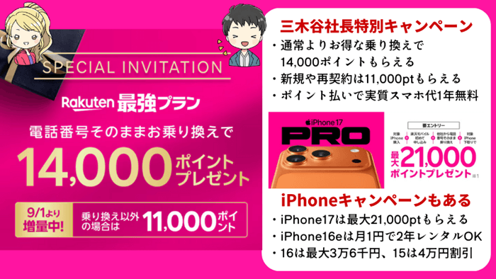 楽天モバイルのiPhone17割引サムネ
