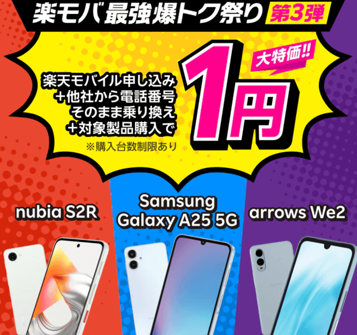 楽天モバイル1円12月スマホ