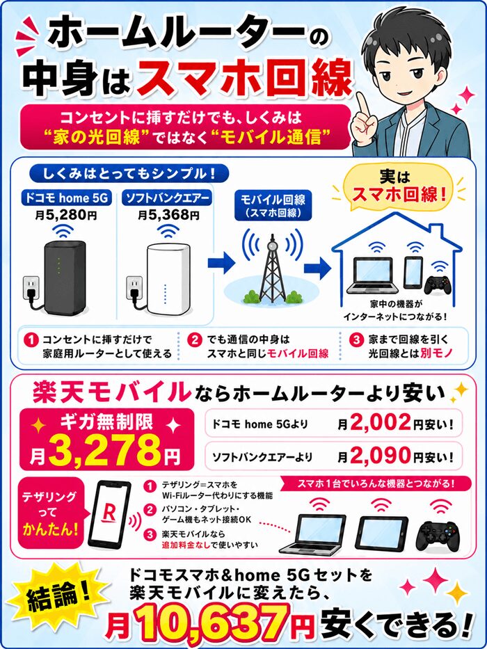 ホームルーターより安い楽天モバイル