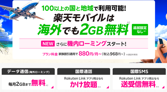 楽天モバイル海外無料