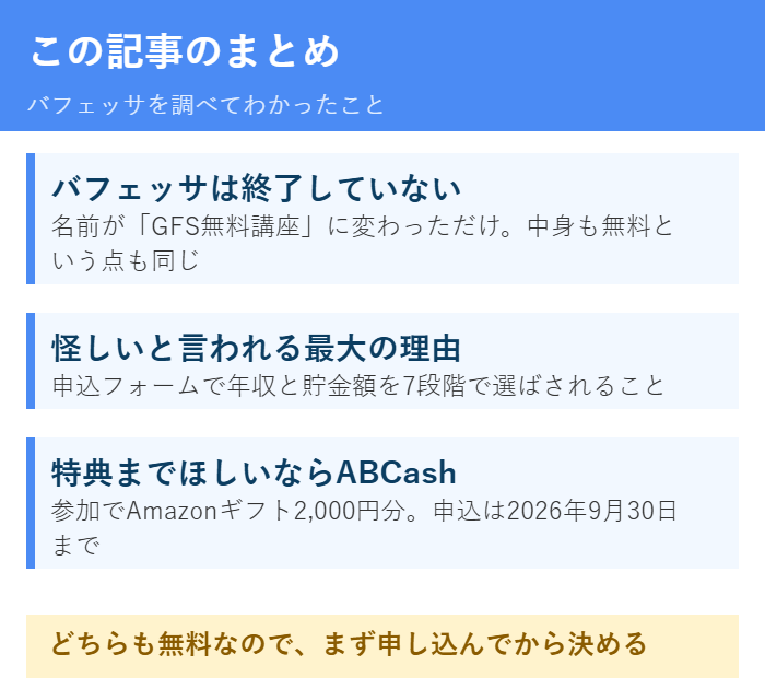バフェッサと現GFS無料講座のまとめ