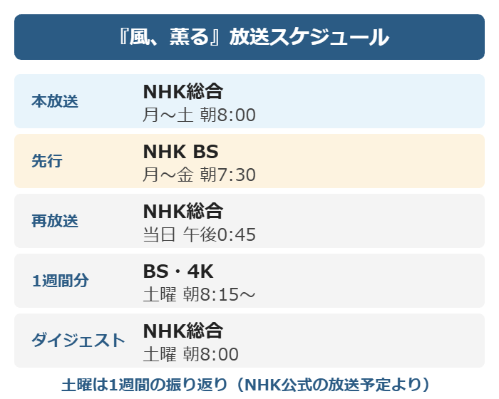 風、薫るの放送スケジュール一覧