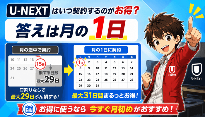 U-NEXTはいつ契約するのがお得のサムネ
