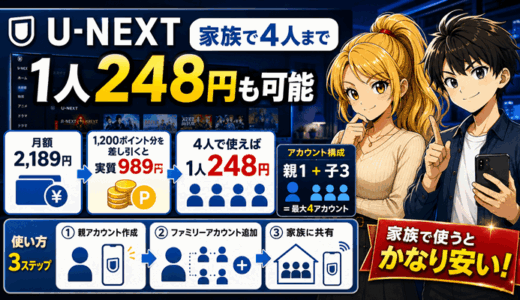 U-NEXTは家族で何人まで？4人なら1人248円になる仕組みと追加の手順