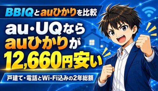 BBIQとauひかりを比較｜au・UQならauひかりが12,660円安い
