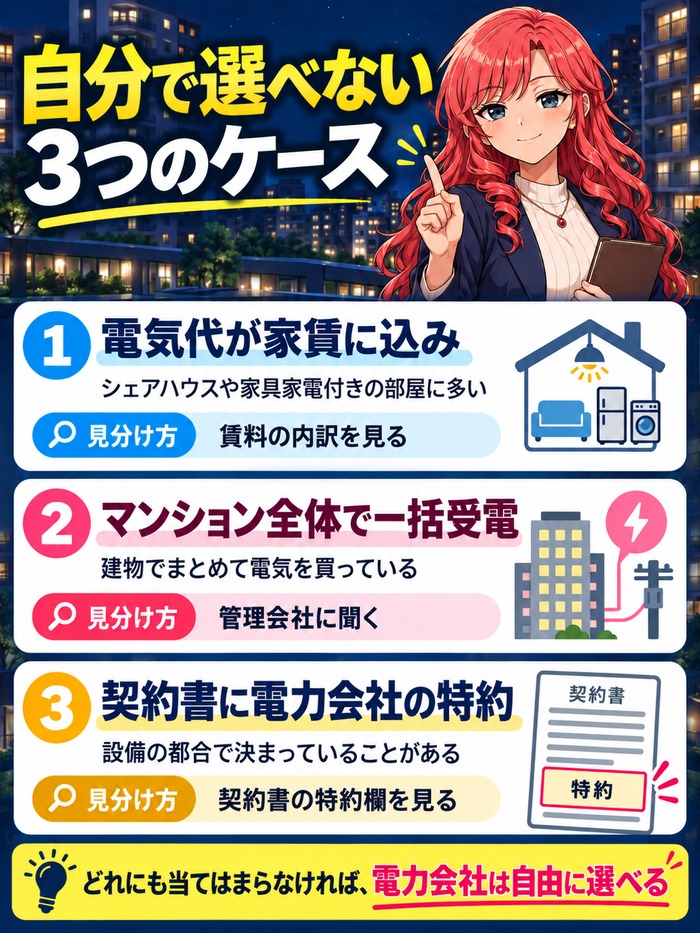 賃貸で電力会社を自分で選べない3つのケース
