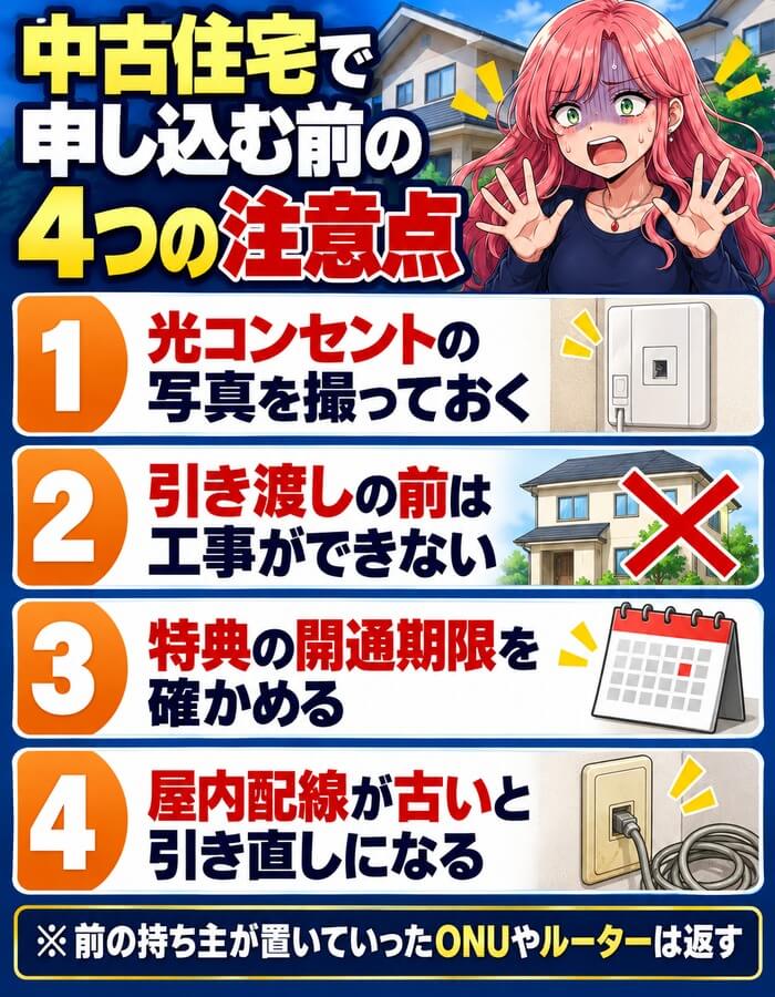 中古住宅で光回線を申し込む前の4つの注意点