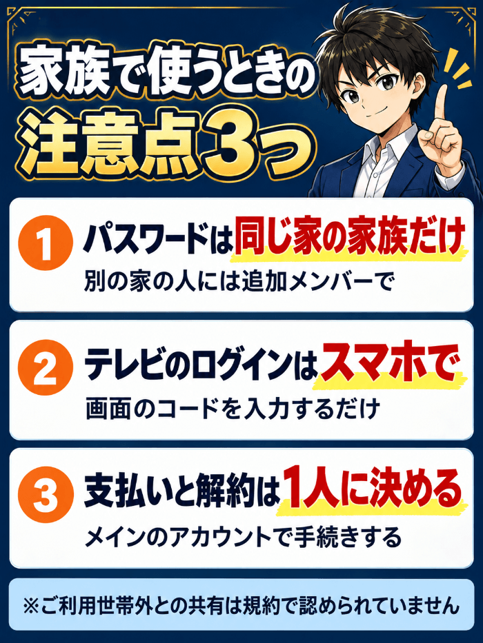 ディズニープラスを家族で使うときの注意点3つの図解