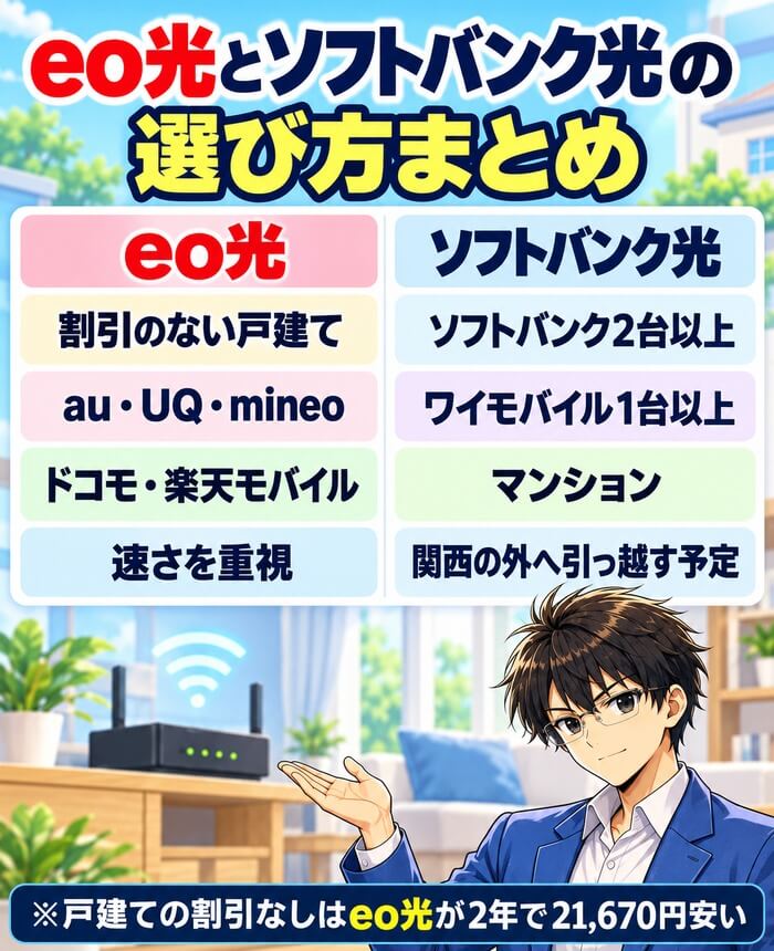 eo光とソフトバンク光の選び方まとめ
