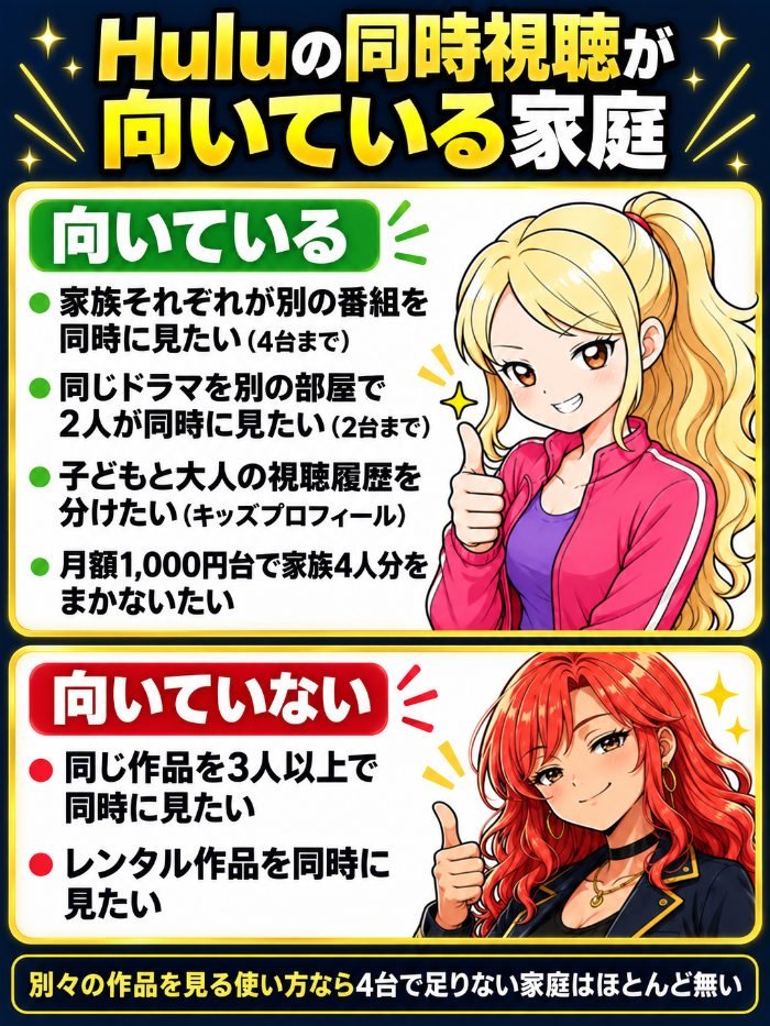 向いている家庭は別の番組を同時に見たい・同じドラマを2人で見たい・視聴履歴を分けたい