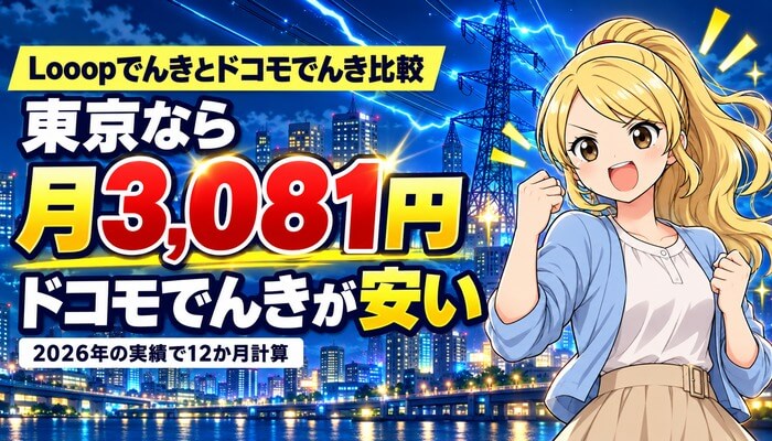 Looopでんきとドコモでんき比較｜東京なら月3,081円ドコモでんきが安い