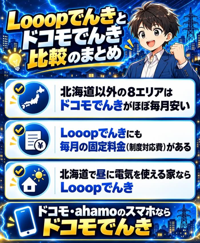 Looopでんきとドコモでんき比較のまとめ
