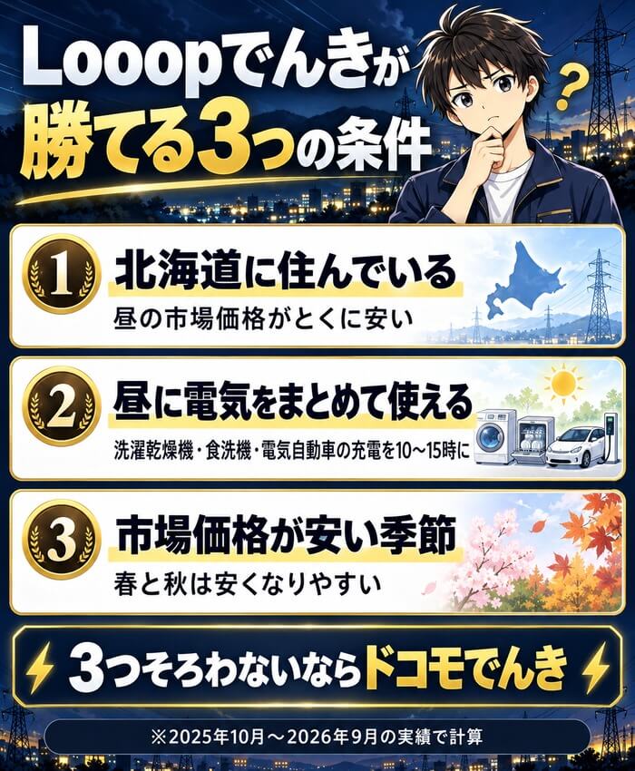 Looopでんきがドコモでんきに勝てる3つの条件