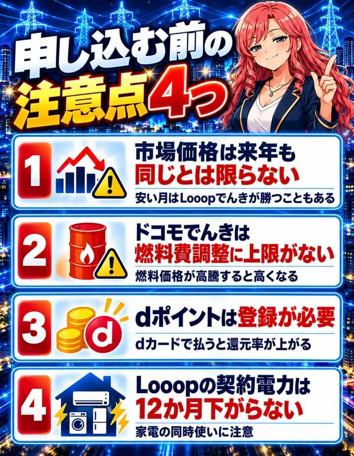 Looopでんきとドコモでんきを申し込む前の注意点4つ