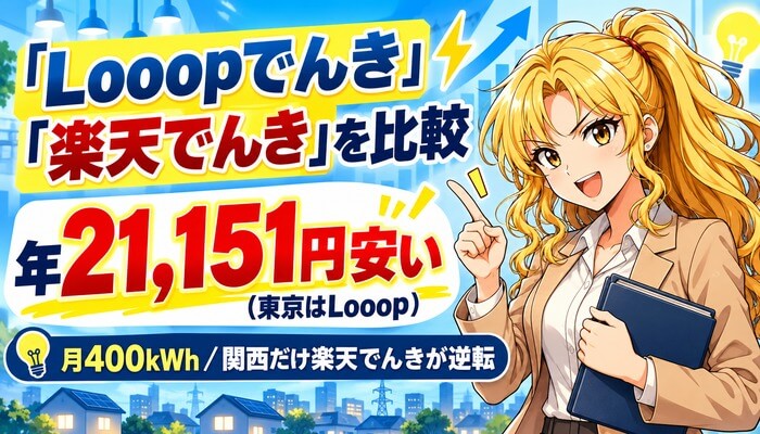 Looopでんきと楽天でんきを比較｜東京はLooopが年2万円安い
