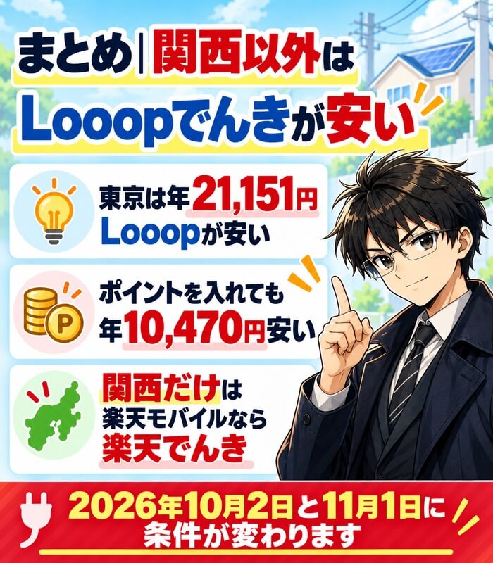 Looopでんきと楽天でんき比較のまとめ