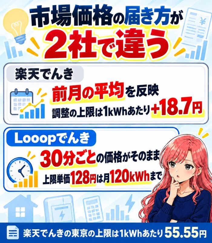 楽天でんきとLooopでんきは市場価格の届き方が違う