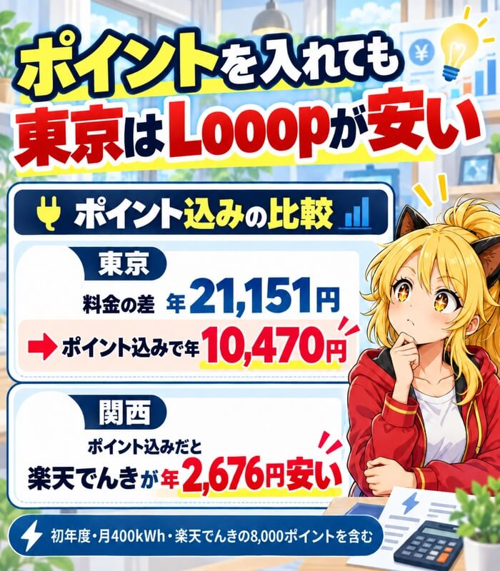 ポイントを入れても東京はLooopでんきが安い
