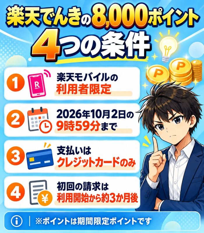 楽天でんきの8,000ポイントの4つの条件