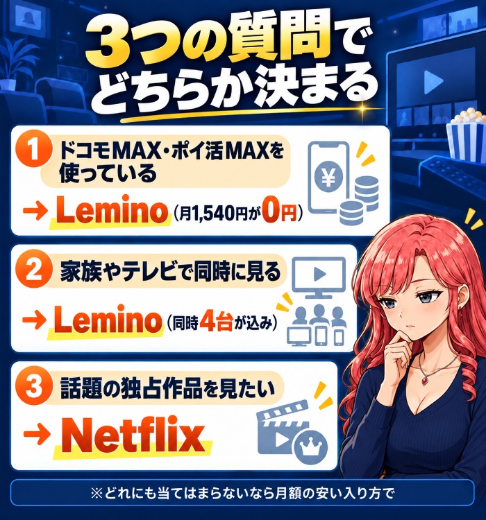 3つの質問でNetflixとLeminoのどちらかが決まる