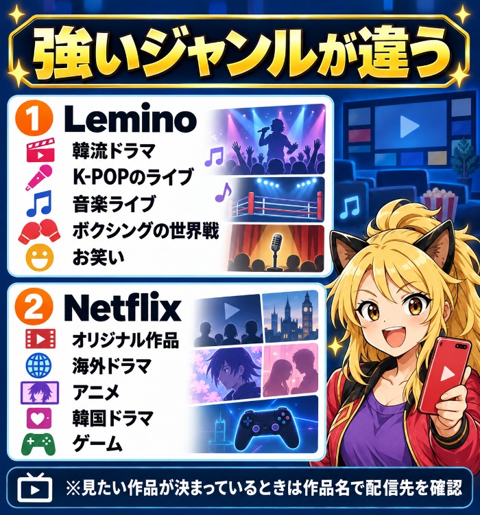 LeminoとNetflixは強いジャンルが違う