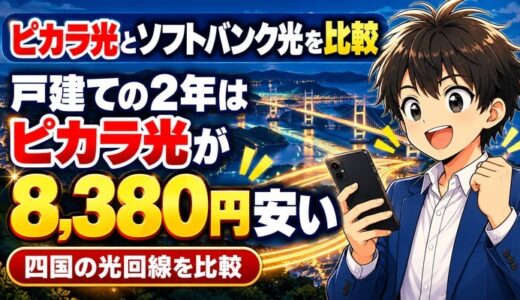 ピカラ光とソフトバンク光を比較｜戸建ての2年はピカラが8,380円安い