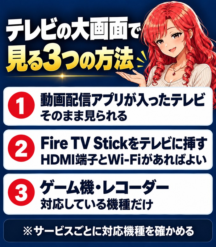 テレビの大画面で動画配信を見る3つの方法