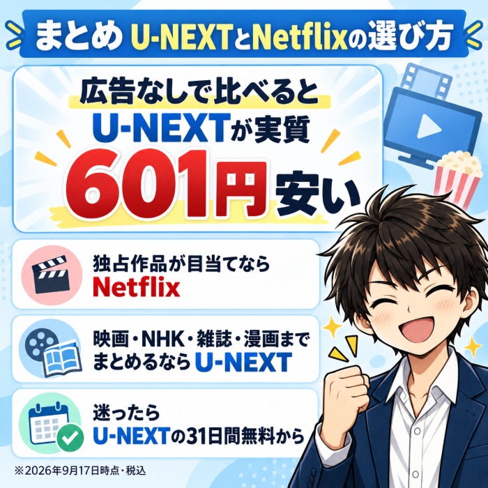 まとめ|U-NEXTとNetflixの選び方