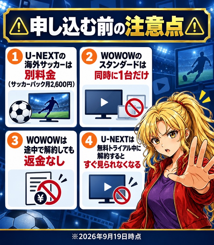 U-NEXTとWOWOWを申し込む前の注意点の図解