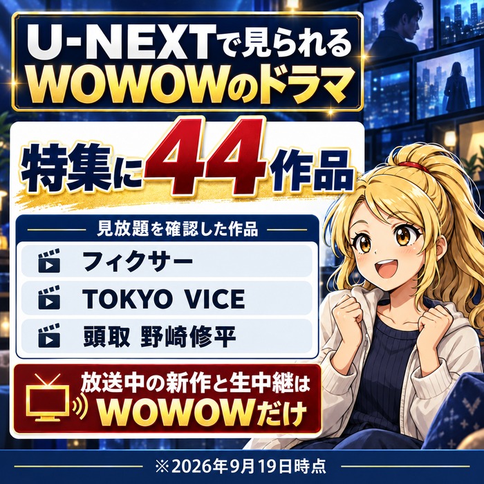 U-NEXTで見られるWOWOWのドラマ(特集に44作品)の図解