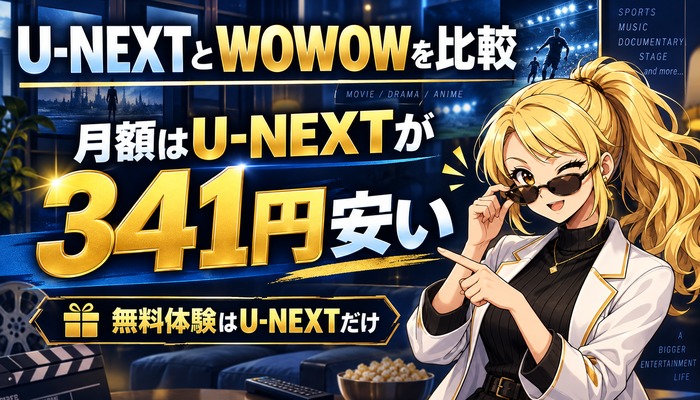 U-NEXTとWOWOWを比較｜月額はU-NEXTが341円安い