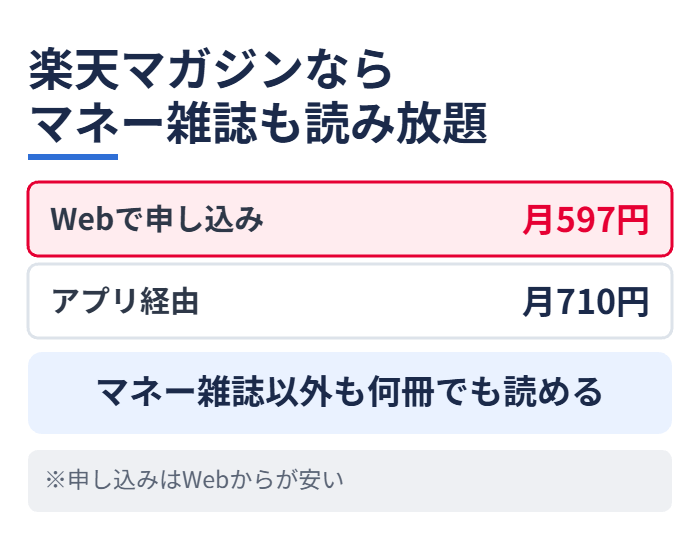 楽天マガジンならマネー雑誌も読み放題