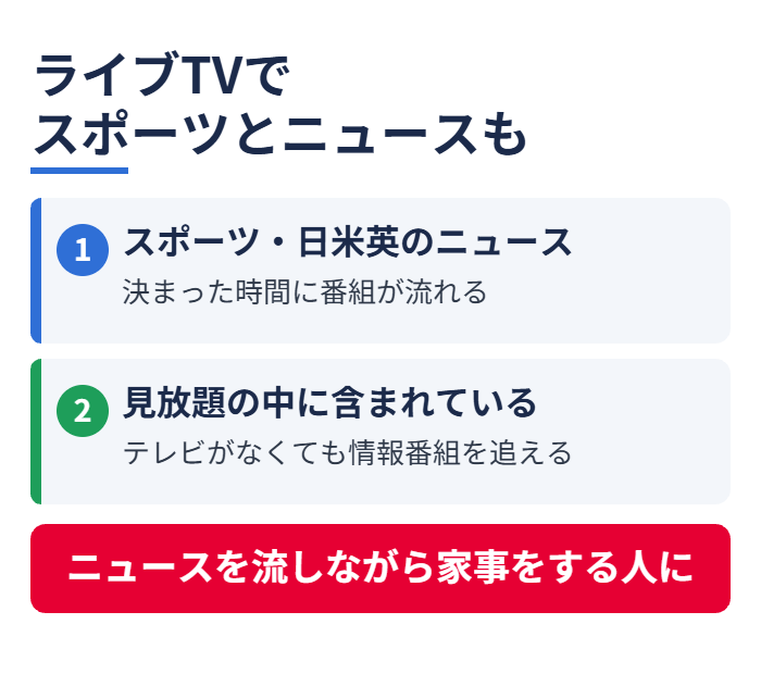 ライブTVでスポーツとニュースも