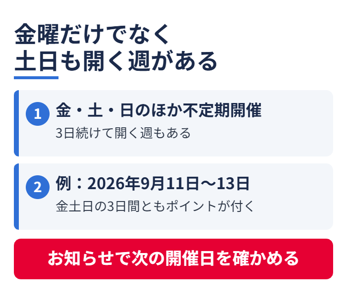 金曜だけでなく土日も開く週がある
