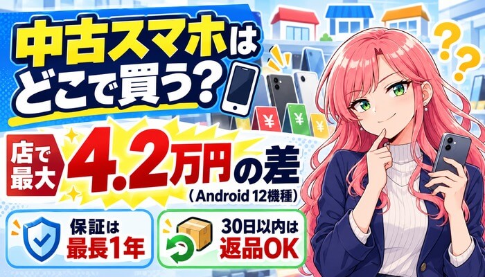中古スマホはどこで買う？Android 12機種は店で最大4.2万円の差