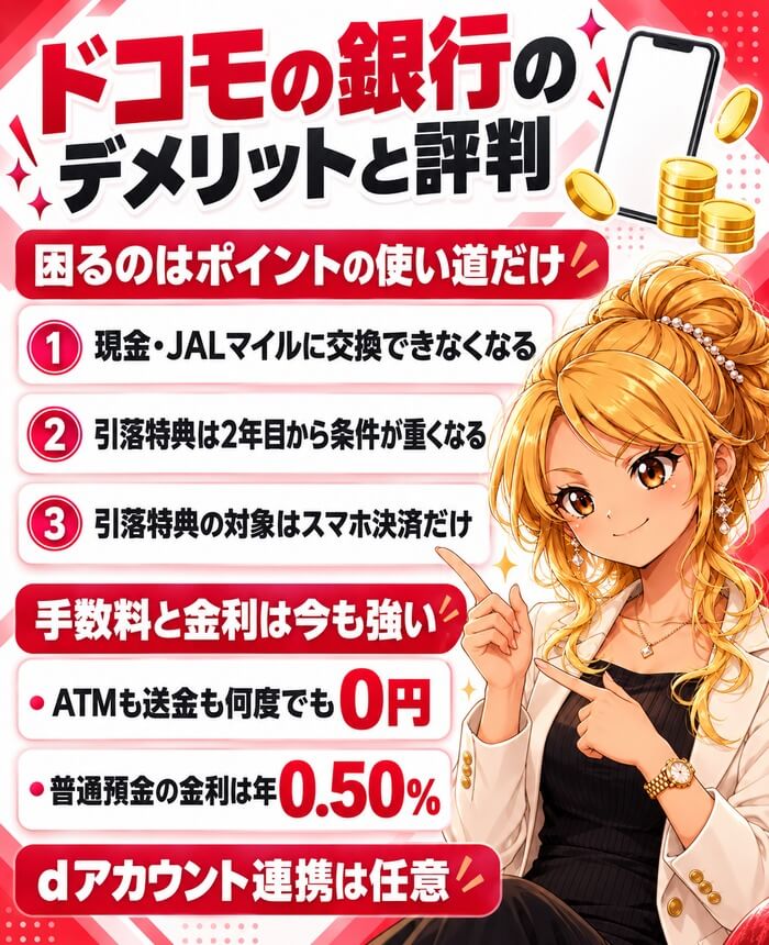 ドコモの銀行のデメリットと評判のまとめ