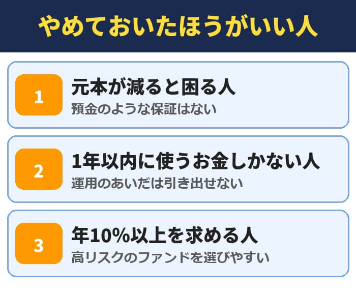 不動産クラウドファンディングをやめておいたほうがいい人。元本が減ると困る人、1年以内に使うお金しかない人、年10％以上を求める人