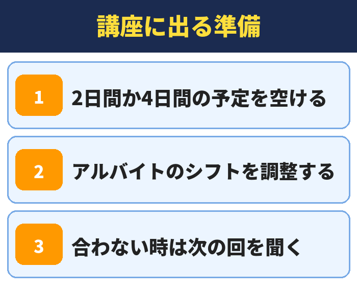 就職カレッジ|講座に出る準備(2日間か4日間の予定を空ける・アルバイトのシフトを調整する・合わない時は次の回を聞く)