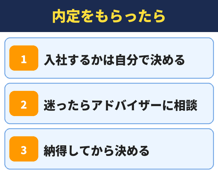 就職カレッジ|内定をもらったら(入社するかは自分で決める・迷ったらアドバイザーに相談・納得してから決める)