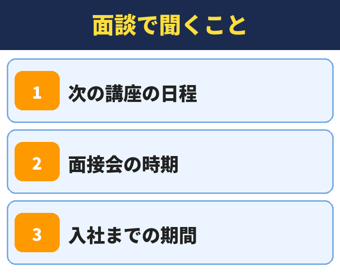 就職カレッジ|面談で聞くこと(次の講座の日程・面接会の時期・入社までの期間)