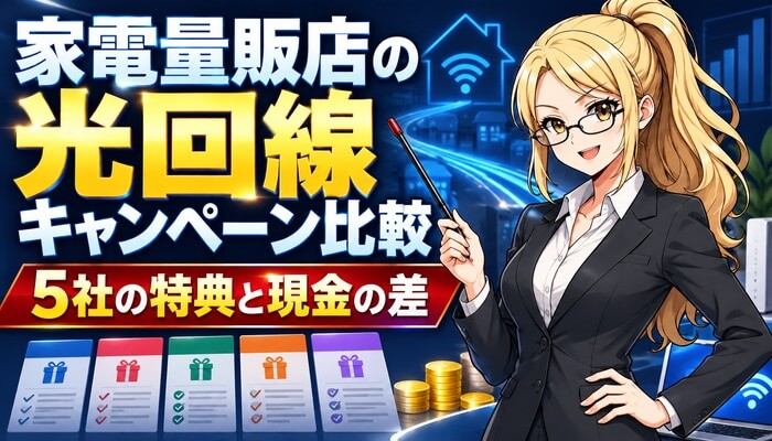 家電量販店の光回線キャンペーン比較。5社の特典と現金の差