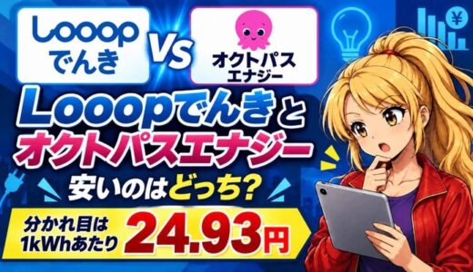 Looopでんきとオクトパスエナジー比較｜安いのはどっち（分かれ目は1kWhあたり24.93円）