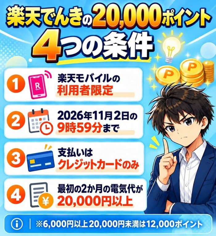 楽天でんきの20,000ポイントの4つの条件