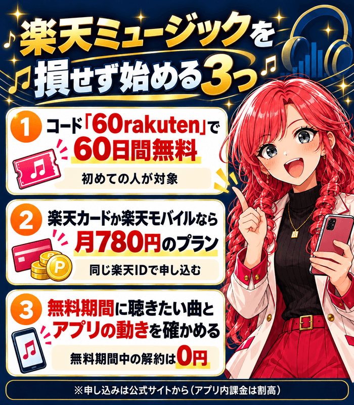 楽天ミュージックを損せず始める3つ