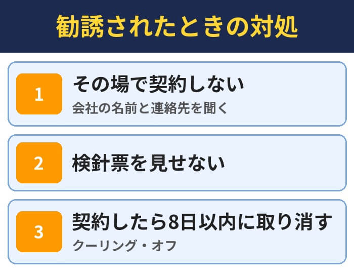 勧誘されたときの対処(その場で契約しない・検針票を見せない・契約したら8日以内に取り消す)