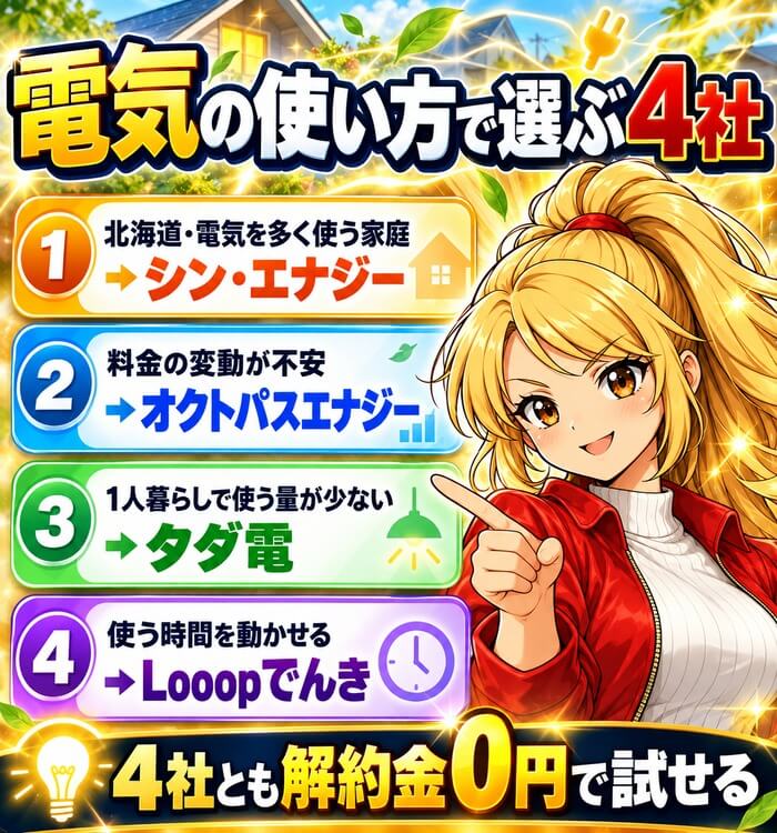 電気の使い方で選ぶ4社