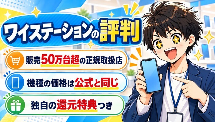 ワイステーションの評判。販売50万台超の正規取扱店、機種の価格は公式と同じ、独自の還元特典つき